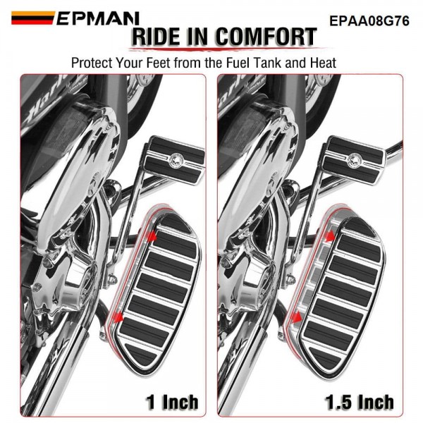 EPMAN Motorcycle Ergonomic 1" & 1.5" Floorboard Extension Kit Spacer Accessories Bolt-On Installation, For Harley Davidson Touring Street EPAA08G76