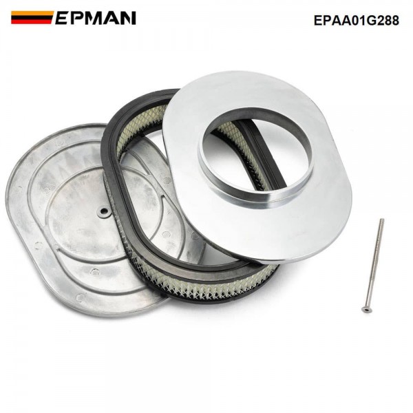 EPMAN 12" Oval Polished Aluminum Full Finned Air Cleaner Assembly Fit Chevy Ford Mopar EPAA01G288