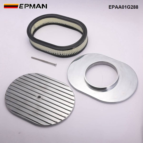 EPMAN 12" Oval Polished Aluminum Full Finned Air Cleaner Assembly Fit Chevy Ford Mopar EPAA01G288
