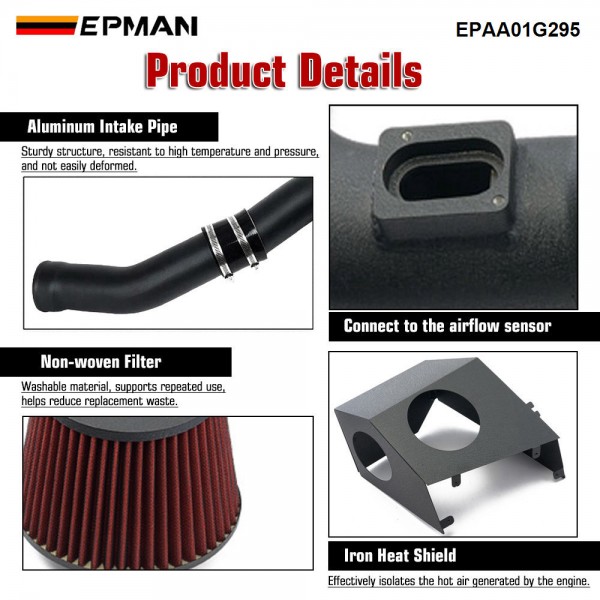 EPMAN Cold Air Intake Pipe System w/ Filter Heat Shield for BMW F10 520i 528i 2.0L N20 2012-2018 EPAA01G295