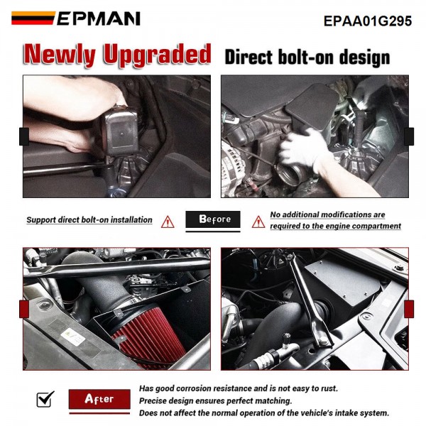 EPMAN Cold Air Intake Pipe System w/ Filter Heat Shield for BMW F10 520i 528i 2.0L N20 2012-2018 EPAA01G295