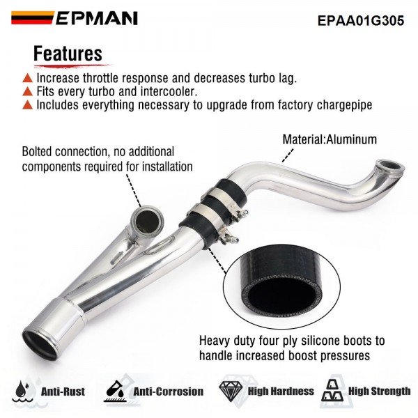 EPMAN Aluminum High Flow Turbo Outlet Pip For BMW E82 E88 E89 E60 535i Z4 N54 LHD 2008-2013 EPAA01G305