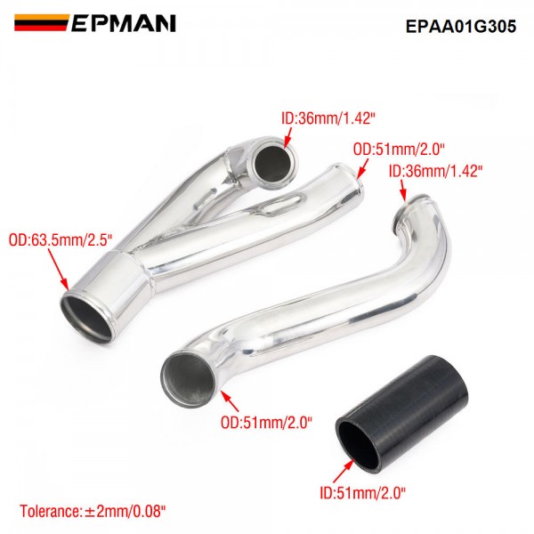 EPMAN Aluminum High Flow Turbo Outlet Pip For BMW E82 E88 E89 E60 535i Z4 N54 LHD 2008-2013 EPAA01G305