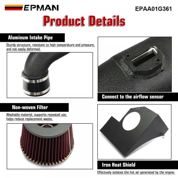 EPMAN Cold Air Intake System Kit For BMW B58 3.0L M140i M240i 340i 440i F20 F22 F30 F32 3.5 Inch Aluminum Pipe Heat Shield EPAA01G361