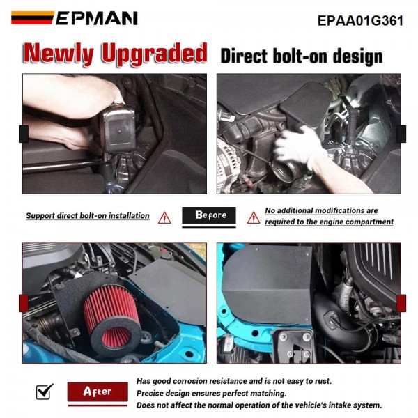 EPMAN Cold Air Intake System Kit For BMW B58 3.0L M140i M240i 340i 440i F20 F22 F30 F32 3.5 Inch Aluminum Pipe Heat Shield EPAA01G361