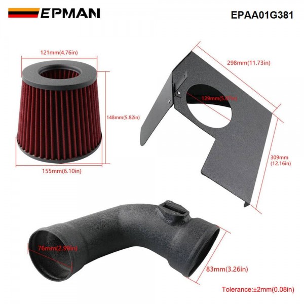 EPMAN 3" Cold Air Intake Kit with Heat Shield for BMW B48 2.0T (F20/F22/F30/F32) EPAA01G381