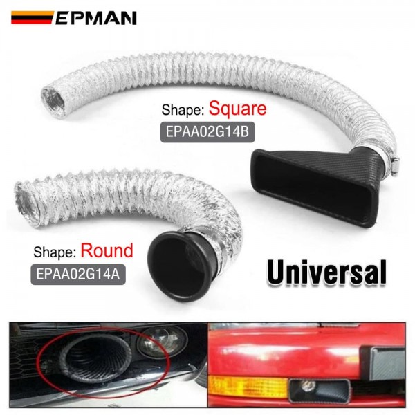 EPMAN 30SETS/CARTON Round Shape Front Bumper Air Inlet Pipe, Turbo Air Intake Pipe Funnel Kit Universal Carbon Fiber Pattern for Most Vehicles EPAA02G14A-30T
