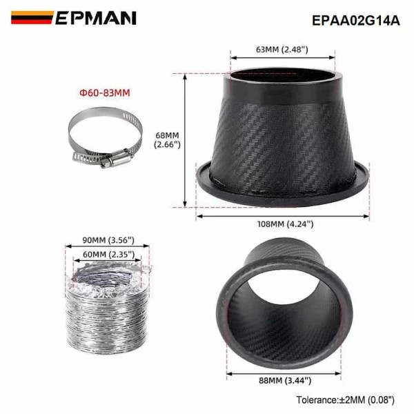 EPMAN 30SETS/CARTON Round Shape Front Bumper Air Inlet Pipe, Turbo Air Intake Pipe Funnel Kit Universal Carbon Fiber Pattern for Most Vehicles EPAA02G14A-30T