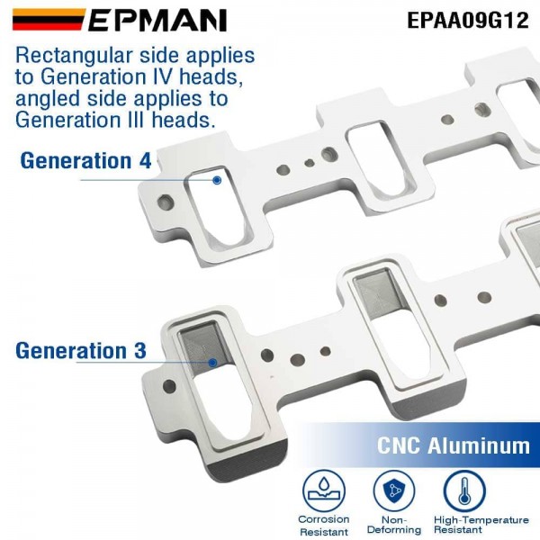 EPMAN Billet LS1 Cathedral Port Cylinder Head to LS3 LSA ZL1 CTS-V Supercharger Adapters Rectangle Intake Manifold Adapter LSX EPAA09G12