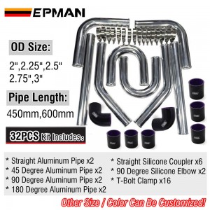 EPMAN Universal OD:2"/2.25" /2.5" / 2.75"/3" Turbo Intercooler Aluminum Pipe Silicone Hose Kit Black Length: 600mm/450mm