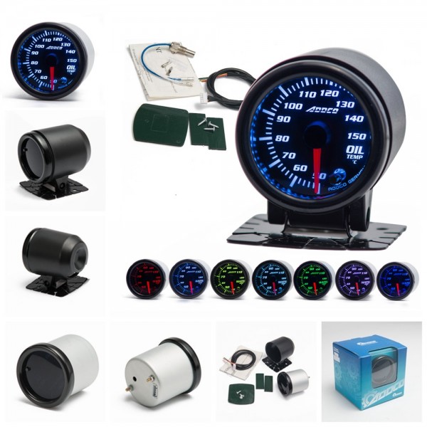 Car Auto 12V 52mm/2" 7 Colors Universal Oil Temp Gauge LED With Sensor and Holder AD-GA52OILT