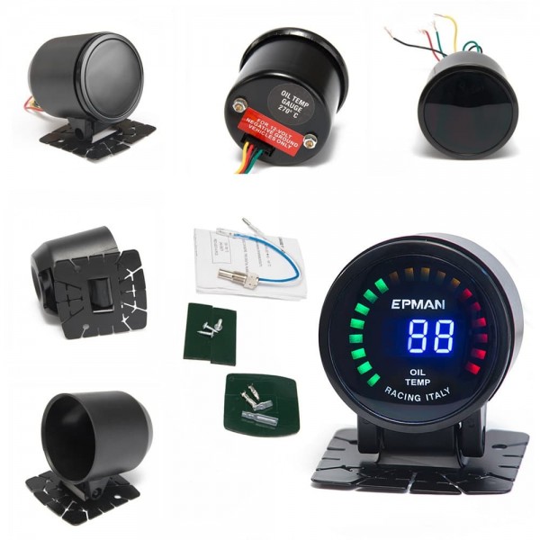 New ! Epman Racing 2" 52mm Smoked Digital Color Analog Oil Temperature Temp Meter with Sensor bracket EP-GA50OILT