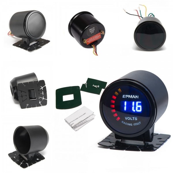 New ! Epman Racing 2" 52mm Smoked Digital Color Analog Digital Voltage Volt Meter Gauge with bracket EP-GA50VOLT