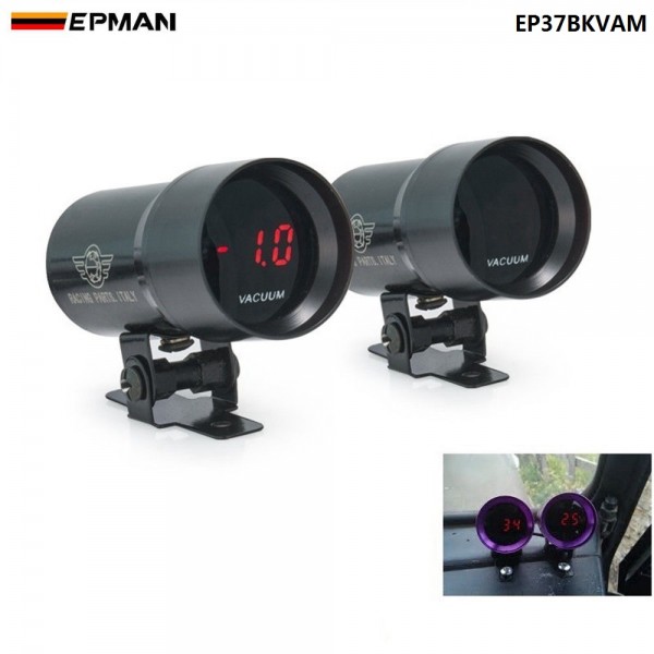 EPMAN 37mm Compact Micro Digital Smoked Lens Vacuum Gauge Black Car Auto Meter EP37BKVAM