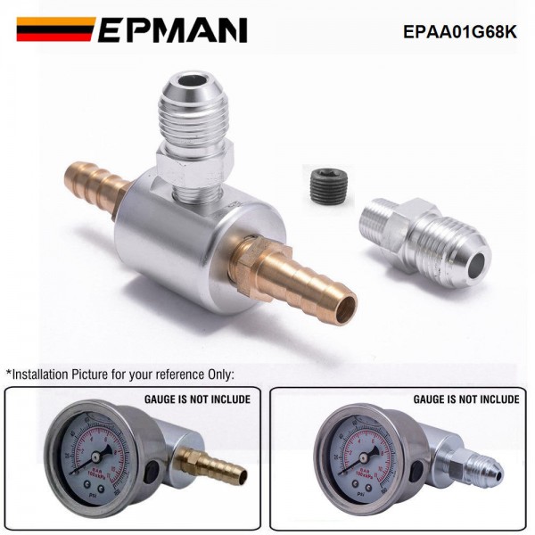 EPMAN 6AN To 1/8 NPT Fitting , 8mm To 1/8 NPT Fitting , 1/8 NPT Tee Fuel Pressure Gauge Adaptor Kit for Fuel Injection System EPAA01G68K