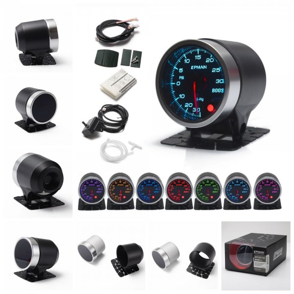 EPMAN Car Auto 12V 2" 52mm Universal PSI Turbo Boost Gauge 10 Colors Digital LED Display Car Meter With Holder EPXX708