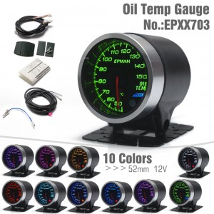 EPMAN 12V 2" 52mm Universal Auto Racing Oil Temp Meter Gauge Oil Temperature Gauge 10 Colors Digital LED Display Car Meter With Sensor And Holder EPXX703