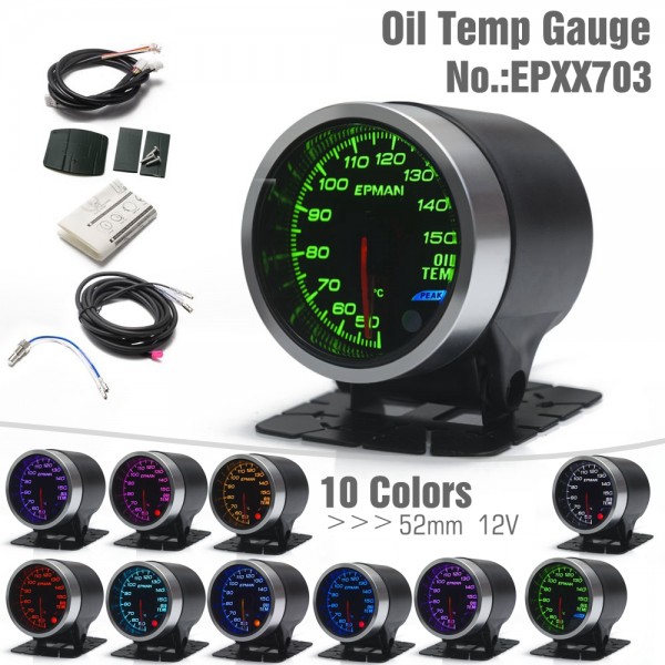 EPMAN 12V 2" 52mm Universal Auto Racing Oil Temp Meter Gauge Oil Temperature Gauge 10 Colors Digital LED Display Meter For Car With Sensor And Holder EPXX703