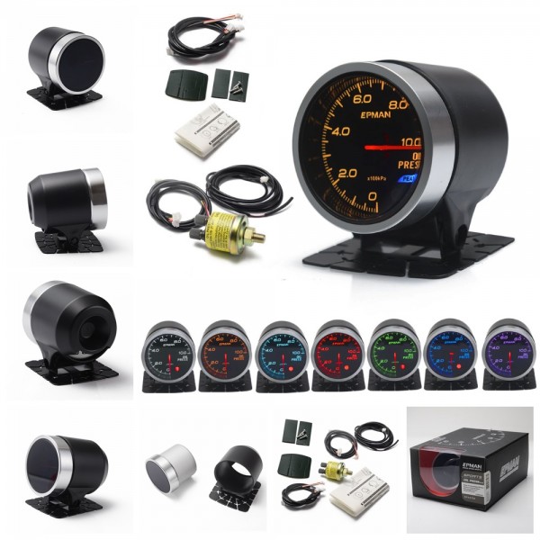 EPMAN Car Auto 12V 2" 52mm Universal Oil Press Gauge Oil Pressure Meter 0-10 x100kpa 10 Colors Digital LED Display Meter For Car With Sensor And Holder EPXX704