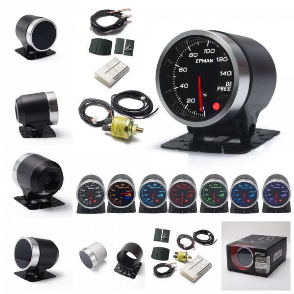 EPMAN 12V 2" 52mm Universal Oil Press Gauge Oil Pressure Meter 0-140PSI 10 Colors Digital LED Display Meter For Car With Sensor And Holder EPXX705