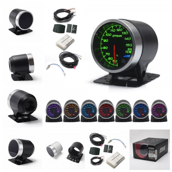 EPMAN 12V 2" 52mm Universal Auto Racing Oil Temp Meter Gauge Oil Temperature Gauge 10 Colors Digital LED Display Meter For Car With Sensor And Holder EPXX703