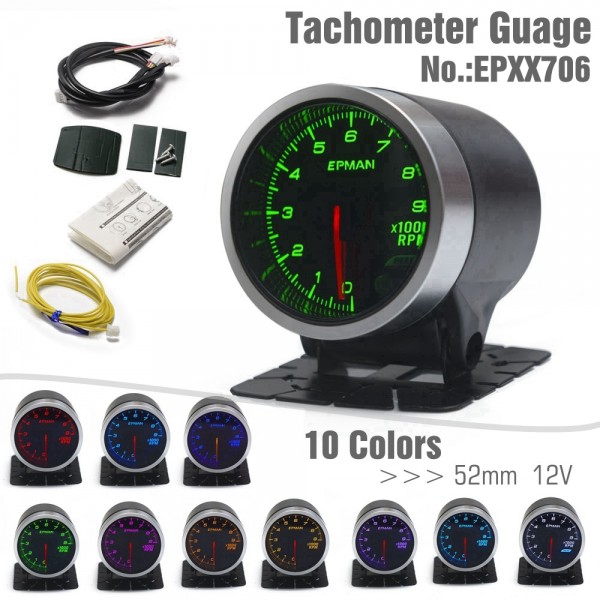 EPMAN 12V 2" 52mm Universal Car Auto Tachometer Gauge Meter RPM 10 Colors Digital LED Display Car Meter With Holder EPXX706 EPMAN 12V 2" 52mm Universal Car Auto Tachometer Gauge Meter RPM 10 Colors Digital LED Display Car Meter With Holder EPXX706