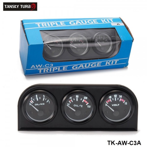 TANSKY - 52mm 3in1 kit Oil Temp Gauge Water Temp Gauge Temperature Oil Pressure Gauge TK-AW-C3A