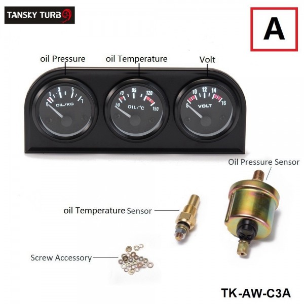 TANSKY - 52mm 3in1 kit Oil Temp Gauge Water Temp Gauge Temperature Oil Pressure Gauge TK-AW-C3A