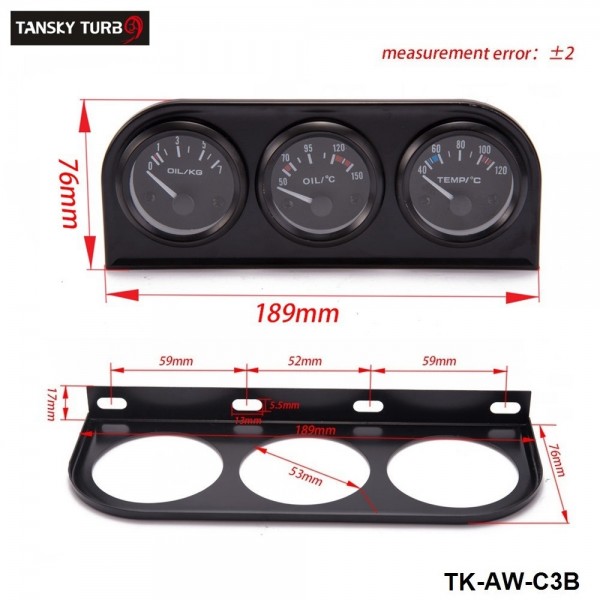 TANSKY - 52mm 3in1 kit Oil Temp Gauge Water Temp Gauge Temperature Oil Pressure Gauge TK-AW-C3B