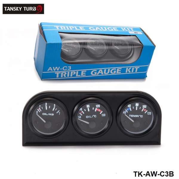 TANSKY - 52mm 3in1 kit Oil Temp Gauge Water Temp Gauge Temperature Oil Pressure Gauge TK-AW-C3B