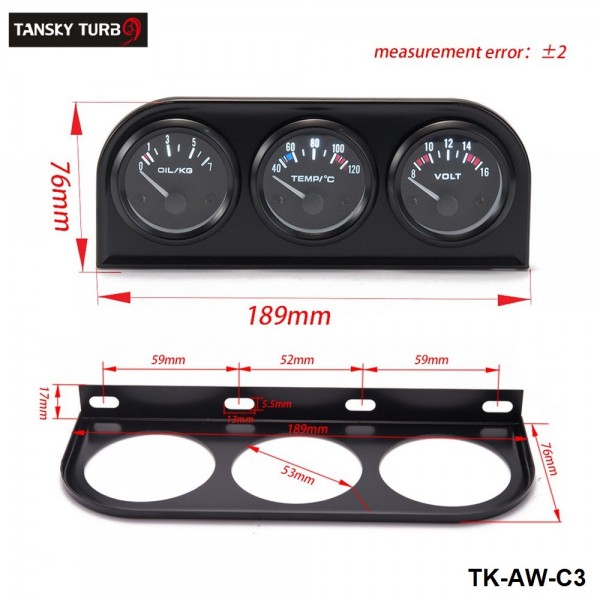 TANSKY - 52MM 3 In 1 Volt meter +water temp gauge +Oil Pressure Gauge Kit car meter With Sensor TK-AW-C3C TANSKY - 52MM 3 In 1 Volt meter +water temp gauge +Oil Pressure Gauge Kit car meter With Sensor TK-AW-C3C