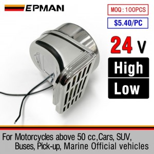 EPMAN Stainless Steel Single Compact Electric Snail Horn For Cars, SUV, Pick-up, Buses, Motorcycles above 50 cc, Marine Official Vehicles High Pitch / Low Pitch 24V