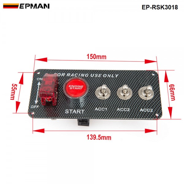  4 in1 Carbon Fiber Panel Racing Car Engine Start Push Ignition Switch Toggle Kits EP-RSK3018