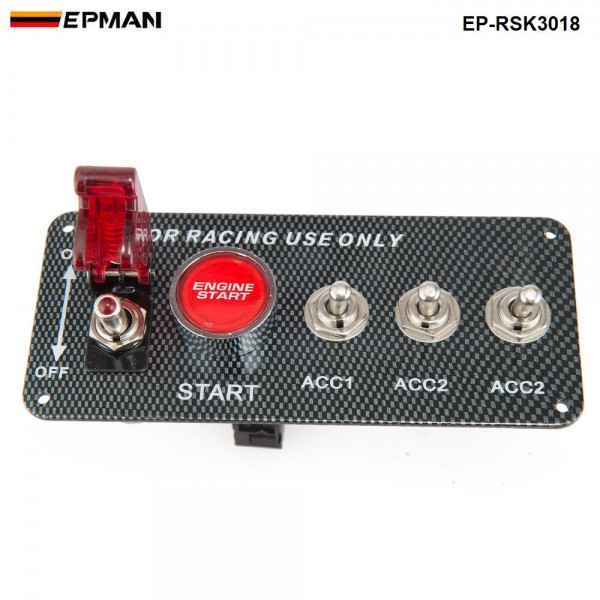  4 in1 Carbon Fiber Panel Racing Car Engine Start Push Ignition Switch Toggle Kits EP-RSK3018