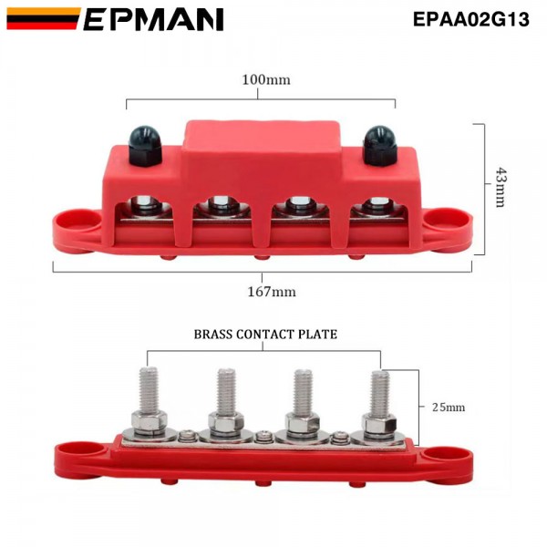 EPMAN 2PCS/SET 4 Stud Bus BAR Power Distribution Block For Marine Battery Terminals 12V Power and Ground Distribution Blocks Terminal Block for Battery Terminals BusBar EPAA02G13 EPMAN 2PCS/SET 4 Stud Bus BAR Power Distribution Block For Marine Battery Terminals 12V Power and Ground Distribution Blocks Terminal Block for Battery Terminals BusBar EPAA02G13
