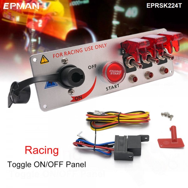 EPMAN 12V Racing Car Toggle Ignition Switch Panel LED Push Button Starter Engine Start EPRSK224T