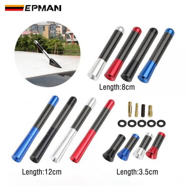 EPMAN Mini Black Carbon Fiber Radio Short Antenna Universal Car Decorative Scerw 3.5/8/12cm Length 