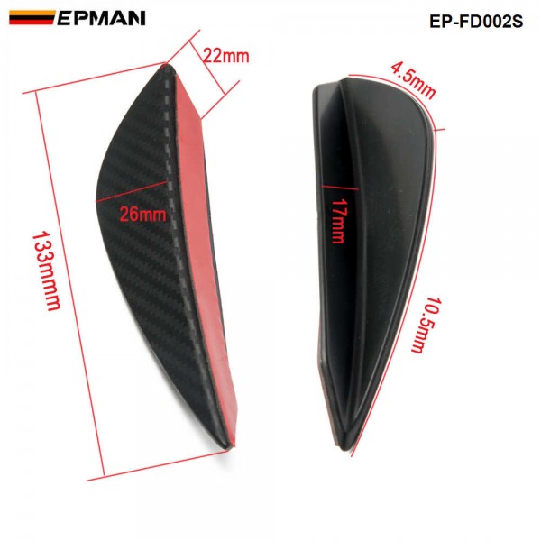  EPMAN - 4pcs Carbon fiber Color Fit Front Bumper Lip Splitter Fins Body Spoiler Canards Valence Chin  EP-FD002S 