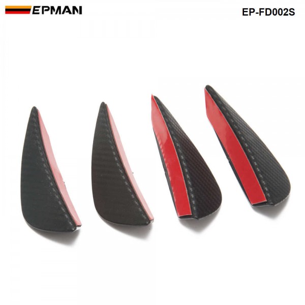  EPMAN - 4pcs Carbon fiber Color Fit Front Bumper Lip Splitter Fins Body Spoiler Canards Valence Chin  EP-FD002S 