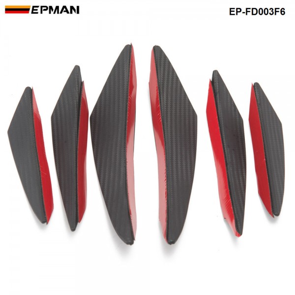 EPMAN 6PCS/Set Car Carbon Fiber Front Bumper Splitter Fins Body Spoiler Canards Valance Chin EP-FD003F6