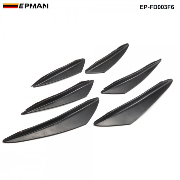 EPMAN 6PCS/Set Car Carbon Fiber Front Bumper Splitter Fins Body Spoiler Canards Valance Chin EP-FD003F6