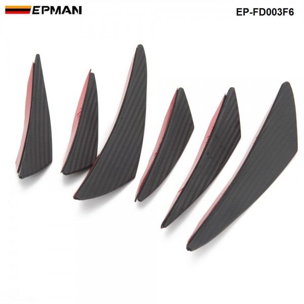 EPMAN 6PCS/Set Car Carbon Fiber Front Bumper Splitter Fins Body Spoiler Canards Valance Chin EP-FD003F6