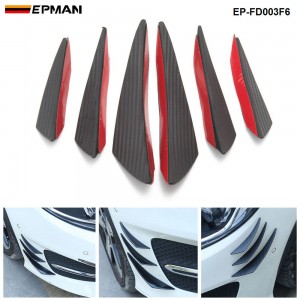 EPMAN 6PCS/Set Car Carbon Fiber Front Bumper Splitter Fins Body Spoiler Canards Valance Chin EP-FD003F6