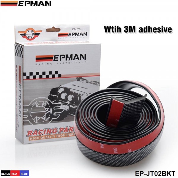 EPMAN - 40SETS/CARTON Soft Carbon fiber Rubber Car bumper Strip 60mm Width 2.5m length Exterior Front Bumper Lip Kit (Black/Red/Blue) EP-JT02-40T