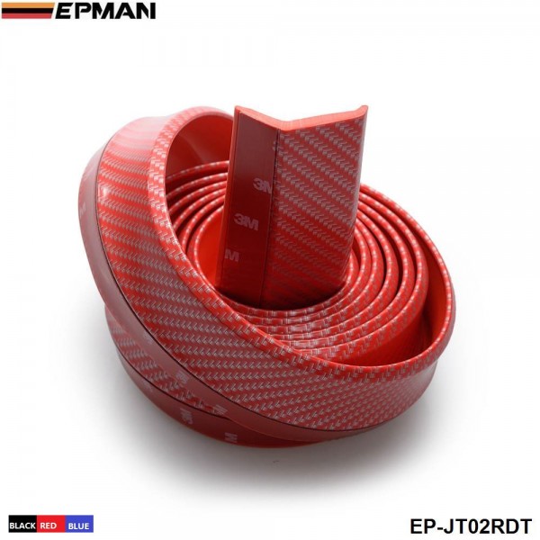 EPMAN - 40SETS/CARTON Soft Carbon fiber Rubber Car bumper Strip 60mm Width 2.5m length Exterior Front Bumper Lip Kit (Black/Red/Blue) EP-JT02-40T
