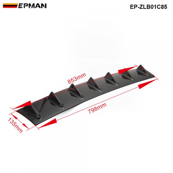 EPMAN - 20PCS/LOT Shark Fin 7 Wing Lip Diffuser 33" x6" Rear Bumper Chassis ABS Universal Black/Carbon Color EP-ZLB01C85-20T 