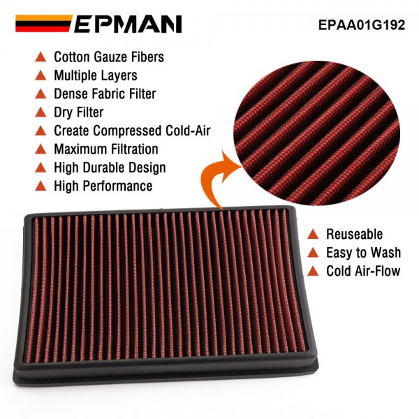 EPMAN Panel Air Filter Reusable Clean Washable Premium, Replacement Car Air Filters Intake For Volkswagen/For Audi/For Seat/For Skoda 2013-2023, 33-3005 EPAA01G192