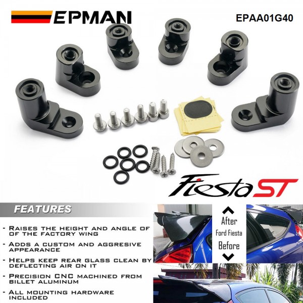 EPMAN For 2014-2023 Ford Fiesta ST Billet T-6061 Anodized Aluminum Bolt-on Rear Wing Spoiler Hatch Riser Lift Extension EPAA01G40
