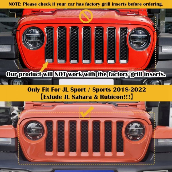 EPMAN 10SETS/CARTON For 2018-2022 Jeep Wrangler JL Mesh Grille Grill Insert+Headlight Turn Light Cover Trim 2018 2019 2020 2021 JL JLU for Jeep Gladiator JT EPAA08G11-10T
