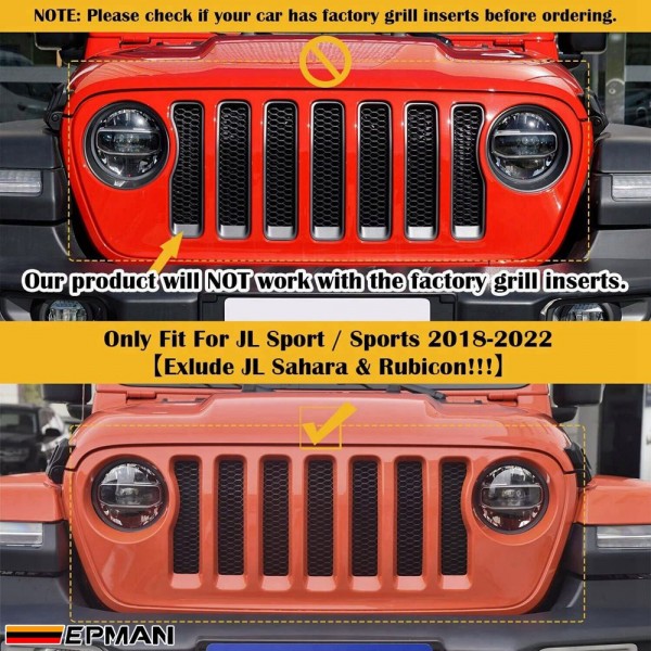 EPMAN 10SETS/CARTON For 2018-2022 Jeep Wrangler JL Mesh Grille Grill Insert+Headlight Turn Light Cover Trim 2018 2019 2020 2021 JL JLU for Jeep Gladiator JT EPAA08G11-10T EPMAN 10SETS/CARTON For 2018-2022 Jeep Wrangler JL Mesh Grille Grill Insert+Headlight Turn Light Cover Trim 2018 2019 2020 2021 JL JLU for Jeep Gladiator JT EPAA08G11-10T
